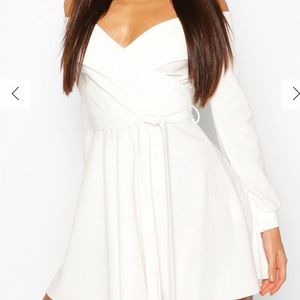 Tall Off Shoulders Belted Dress IVORY New